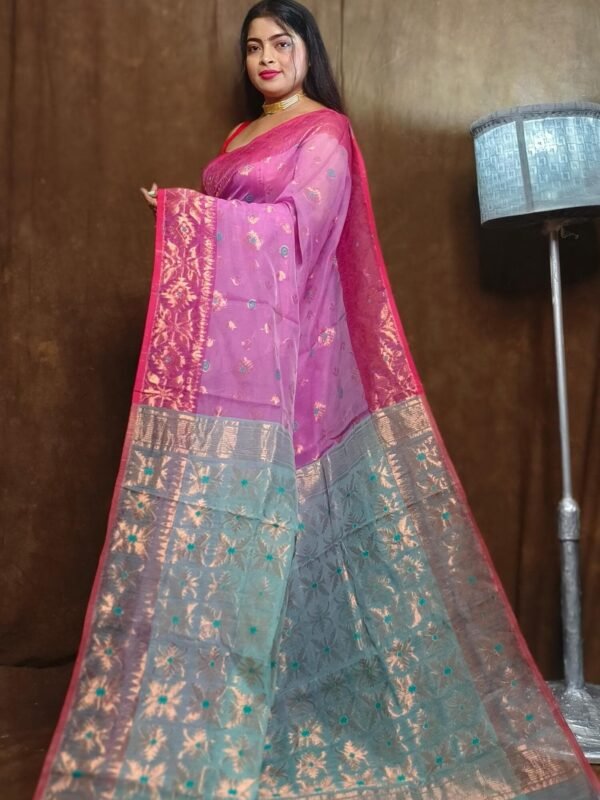 Purplish Pink Soft Copper Joriwork Dhakai Jamdani Saree 1 scaled 1