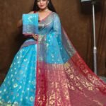 Sky Blue Soft Copper Joriwork Dhakai Jamdani Saree 1 scaled e1741087068428