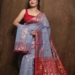 Slate Grey Soft Copper Joriwork Dhakai Jamdani Saree 1 scaled 1