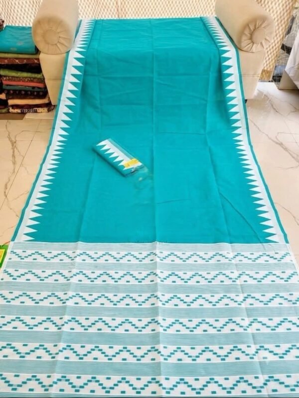 Body Plain Soft Dhakai Jamdani Saree with Blouse Piece - Teal Blue