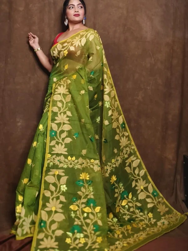 Home 33 Trendy Green Soft Lota Jamdani Saree