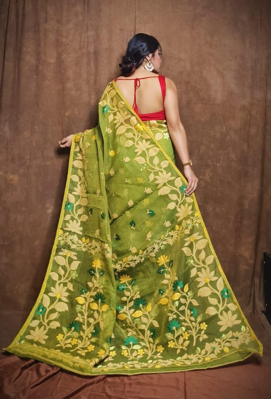Trendy Green Soft Lota Jamdani Saree 2 Trendy Green Soft Lota Jamdani Saree - Image 2