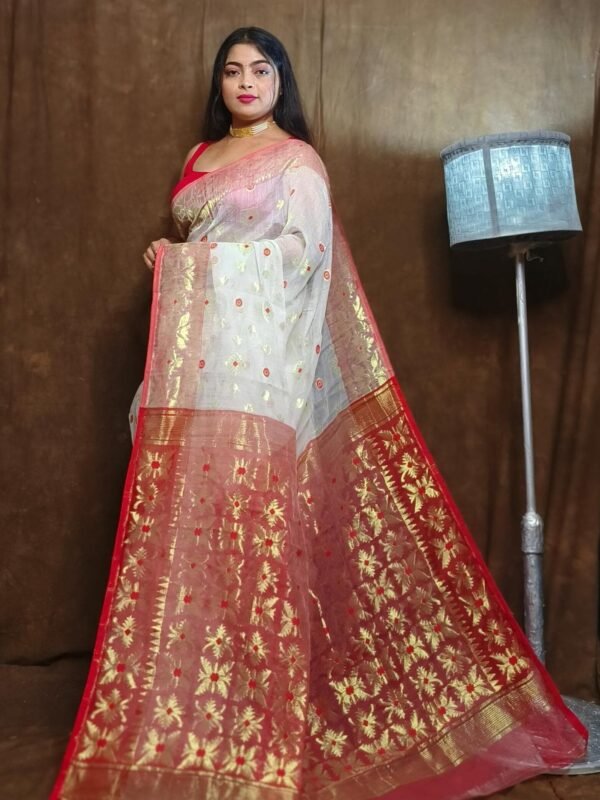 White Soft Copper Joriwork Dhakai Jamdani Saree 1 scaled 1