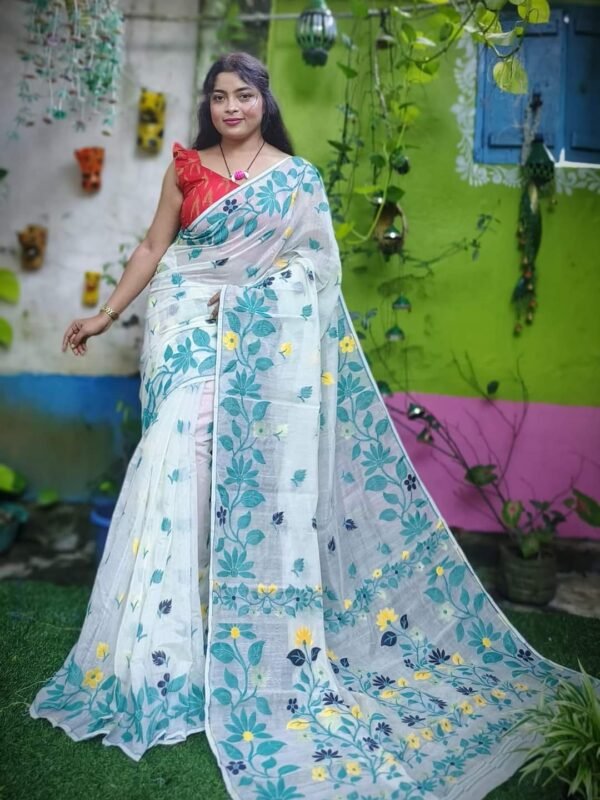 White Soft Lota Jamdani Sari
