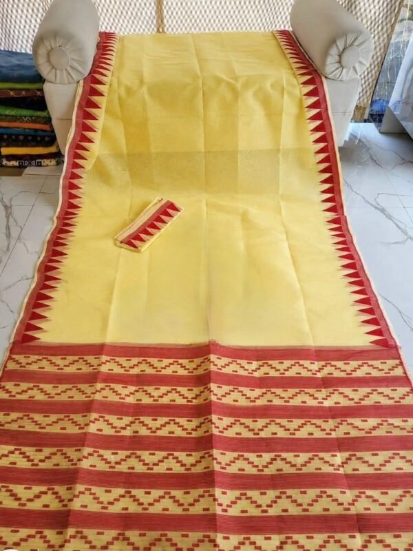 Body Plain Soft Dhakai Jamdani Saree with Blouse Piece - Yellow