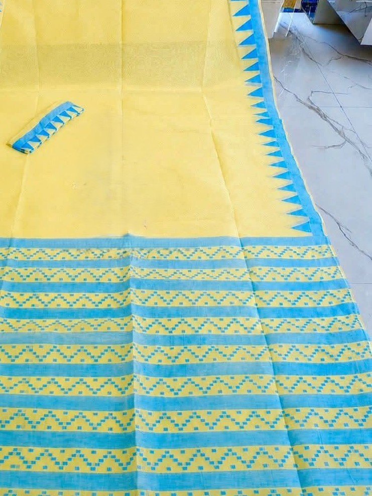 Body Plain Soft Dhakai Jamdani Saree with Blouse Piece - Yellow Lemon 2 Body Plain Soft Dhakai Jamdani Saree with Blouse Piece - Yellow Lemon - Image 2