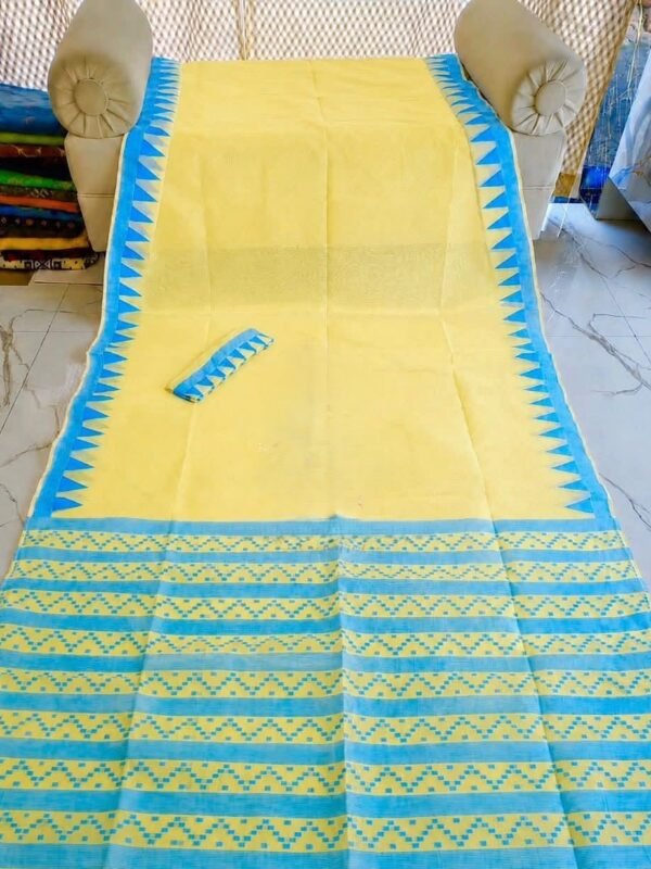 Body Plain Soft Dhakai Jamdani Saree with Blouse Piece - Yellow Lemon