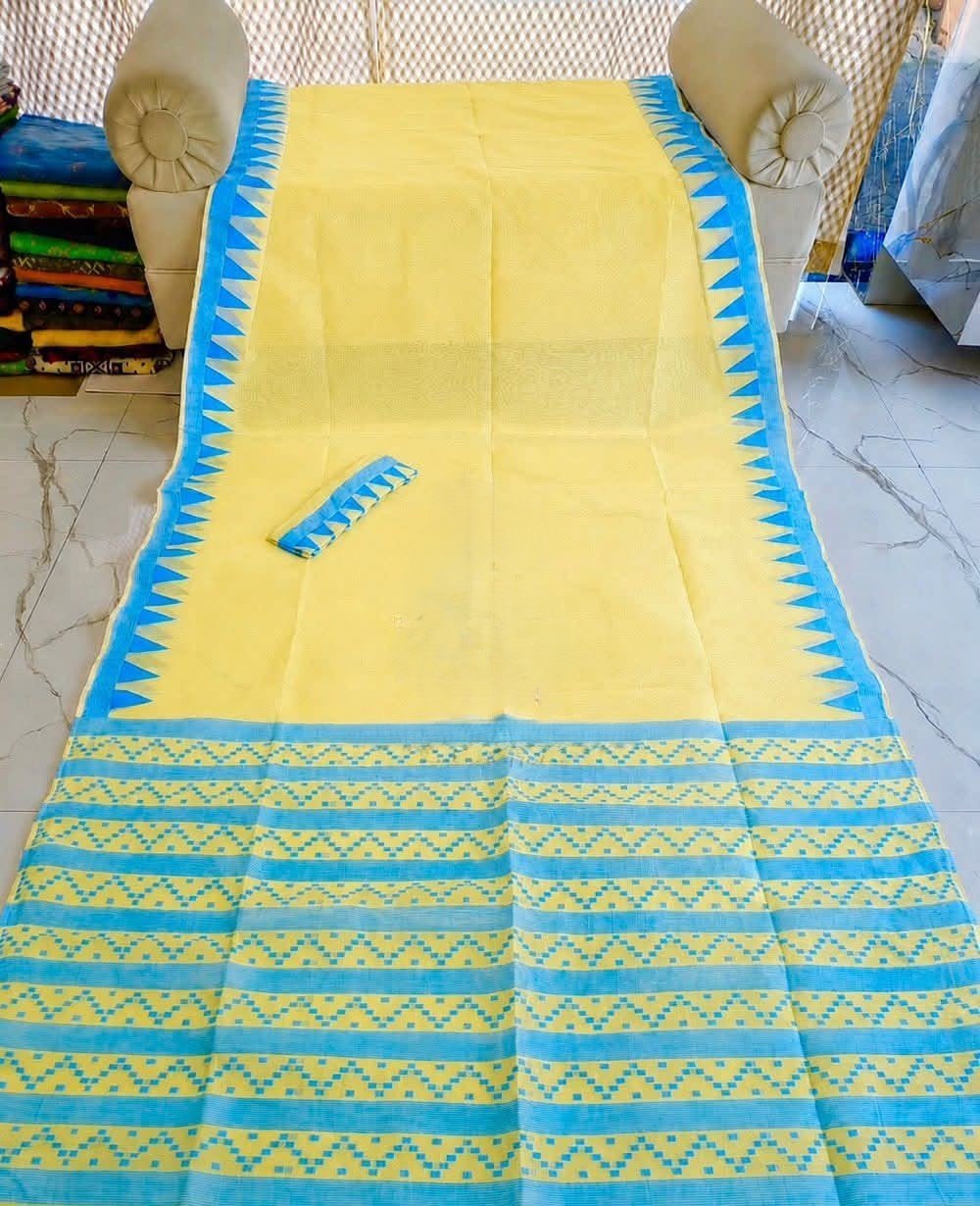 Body Plain Soft Dhakai Jamdani Saree with Blouse Piece - Yellow Lemon 1 Body Plain Soft Dhakai Jamdani Saree with Blouse Piece - Yellow Lemon