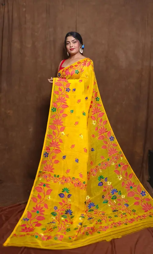 Yellow Red Soft Lota Jamdani Saree 2 Yellow Red Soft Lota Jamdani Saree - Image 2