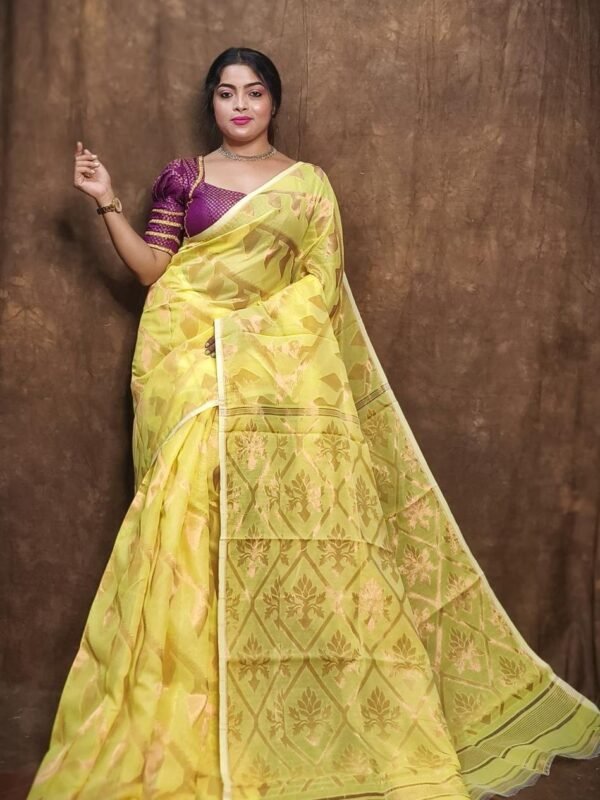 Home 34 Yellow Soft Copper Joriwork Dhakai Jamdani