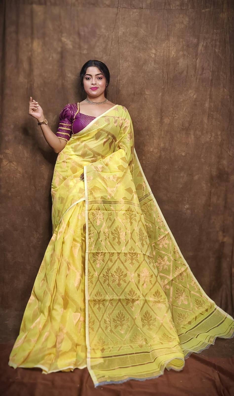 Yellow Soft Copper Joriwork Dhakai Jamdani 1 Yellow Soft Copper Joriwork Dhakai Jamdani
