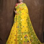 Yellow Soft Lota Jamdani Saree