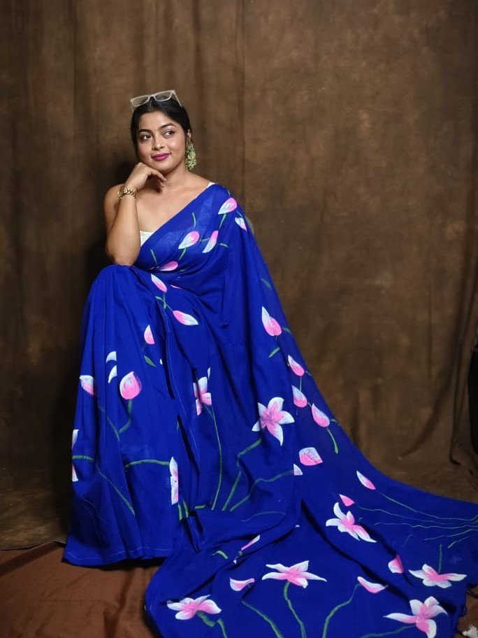 Floral Design Mul Cotton Sari With Blouse Piece 1 Floral Design Mul Cotton Sari With Blouse Piece