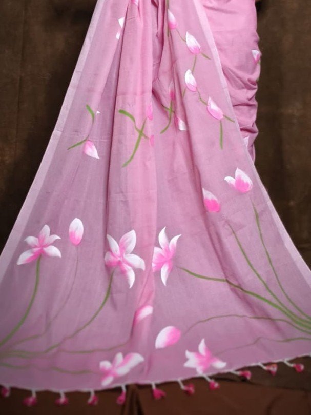 Floral Design Mul Cotton Sari With Blouse Piece 3 Floral Design Mul Cotton Sari With Blouse Piece - Image 3