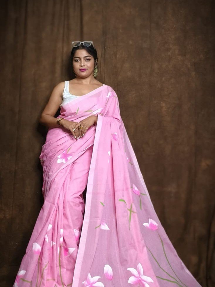 Floral Design Mul Cotton Sari With Blouse Piece 1 Floral Design Mul Cotton Sari With Blouse Piece