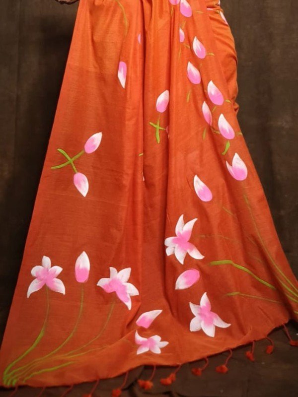 Floral Design Mul Cotton Sari With Blouse Piece 3 Floral Design Mul Cotton Sari With Blouse Piece - Image 3