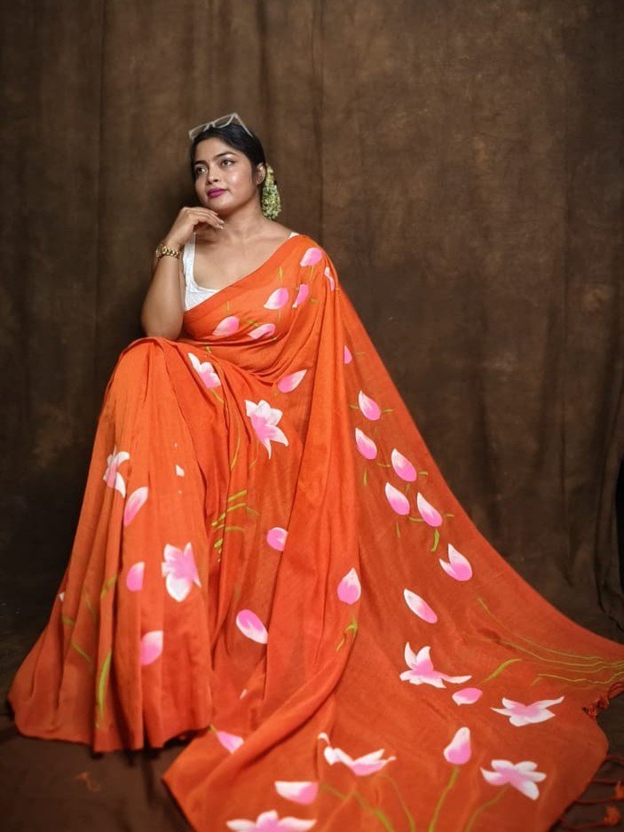 Floral Design Mul Cotton Sari With Blouse Piece 1 Floral Design Mul Cotton Sari With Blouse Piece