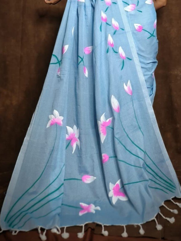 Floral Design Mul Cotton Sari With Blouse Piece 3 Floral Design Mul Cotton Sari With Blouse Piece - Image 3