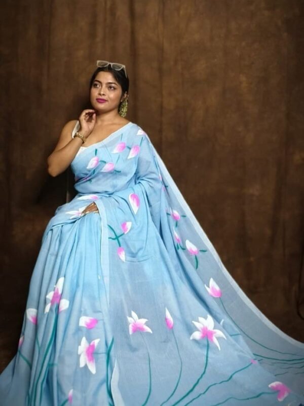 Floral Design Mul Cotton Sari With Blouse Piece