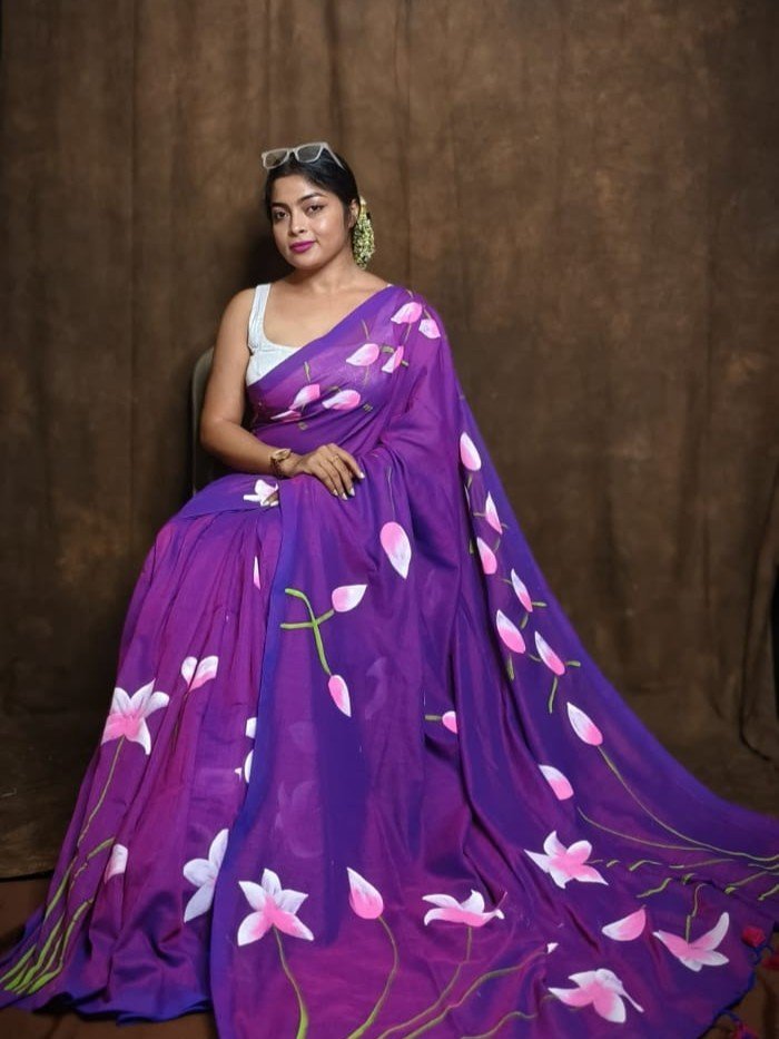 Floral Design Mul Cotton Sari With Blouse Piece 1 Floral Design Mul Cotton Sari With Blouse Piece
